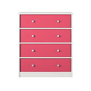 Ameriwood Home Mya Park Tall Dresser with 4 Fabric Bins, White/Pink, large