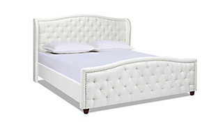 Jennifer Taylor Fontana Wingback Upholstered Platform King Bed Frame, Antique White, large