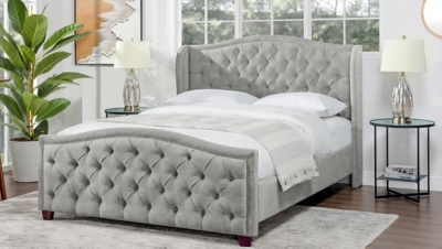 Jennifer Taylor Fontana Wingback Upholstered Platform Queen Bed Frame, Silver Gray