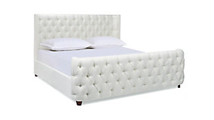 Jennifer Taylor Geneva Curved Wing Upholstered Platform King Bed Frame, Antique White, large