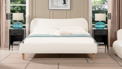 Jennifer Taylor Roman Curved Headboard Upholstered King Platform Bed, Ivory White, rollover