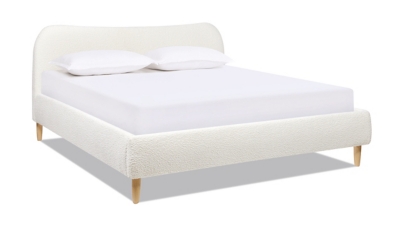 Jennifer Taylor Roman Curved Headboard Upholstered King Platform Bed, Ivory White, large