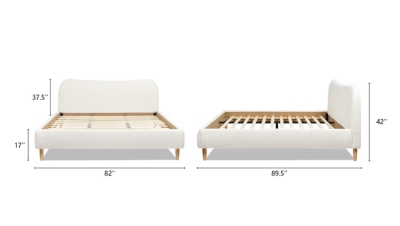Jennifer Taylor Roman Curved Headboard Upholstered King Platform Bed, Ivory White, large
