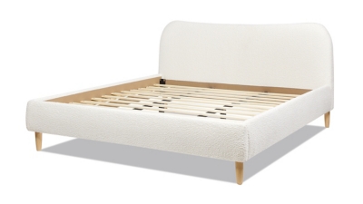 Jennifer Taylor Roman Curved Headboard Upholstered King Platform Bed, Ivory White, large
