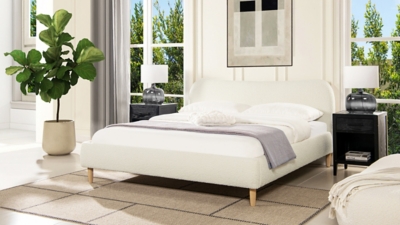 Jennifer Taylor Roman Curved Headboard Upholstered King Platform Bed, Ivory White, large