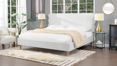 Jennifer Taylor Stockholm Wavy Headboard Platform King Bed, Antique White, large