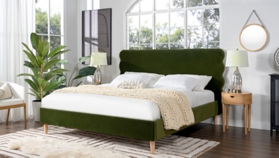 Jennifer Taylor Stockholm Wavy Headboard Platform King Bed, Olive Green