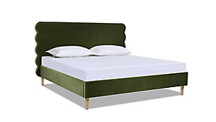 Jennifer Taylor Stockholm Wavy Headboard Platform King Bed, Olive Green, large