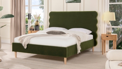 Jennifer Taylor Stockholm Wavy Headboard Platform Queen Bed, Olive Green