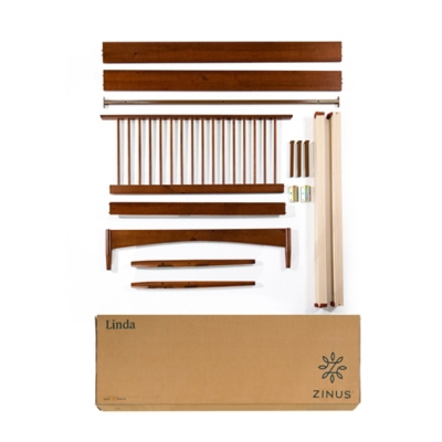 ZINUS Platform Full Bed Frame with Slatted Headboard, Brown, large