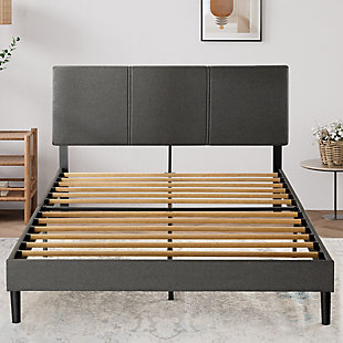 ZINUS Platform Queen Bed Frame with Split Headboard, Gray, rollover