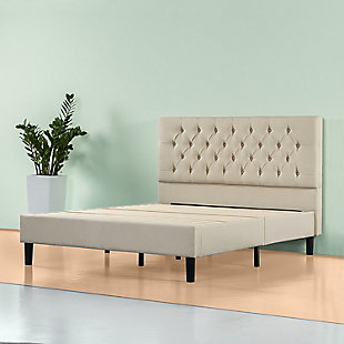 ZINUS Tufted Queen Platform Bed Frame, Taupe, rollover