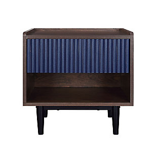 Manhattan Comfort Duane Ribbed 1-Drawer Nightstand, Dark Brown/Navy Blue, large