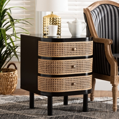 B600011064 bali & pari Nabila Natural Rattan Nightstand, Blac sku B600011064