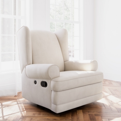 Storkcraft Serenity Wingback Upholstered Recline Glider with USB, Ivory, rollover