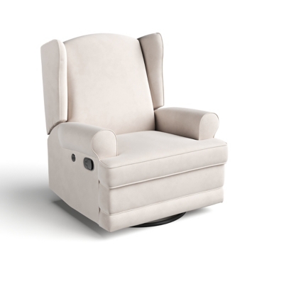 Storkcraft Serenity Wingback Upholstered Recline Glider with USB, Ivory, large