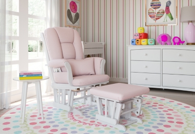 Storkcraft Tuscany Glider and Ottoman, White/Pink Swirl