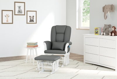 B600011097 Storkcraft Tuscany Glider and Ottoman, White/Gray sku B600011097