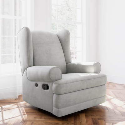 Storkcraft Serenity Wingback Upholstered Recliner Glider with USB, Steel