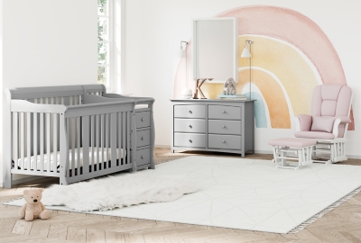 Storkcraft Portofino 5-in-1 Convertible Crib and Changer, Pebble Gray