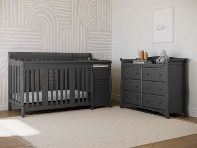 Storkcraft Portofino 5-in-1 Convertible Crib and Changer, Gray