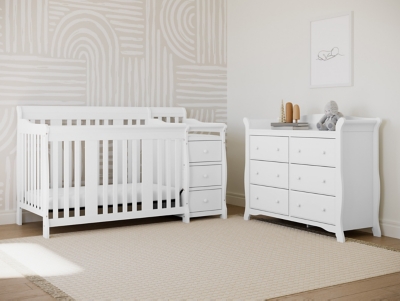 Storkcraft Portofino 5-in-1 Convertible Crib and Changer, White