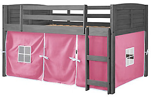 Donco Kids Louver Twin Loft Bed with Tent, Antique Gray/Pink, large