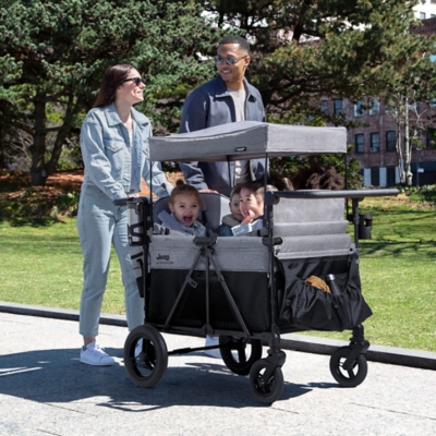 Jeep by Delta Children Wrangler Deluxe 4 Seater Stroller Wagon, Gray