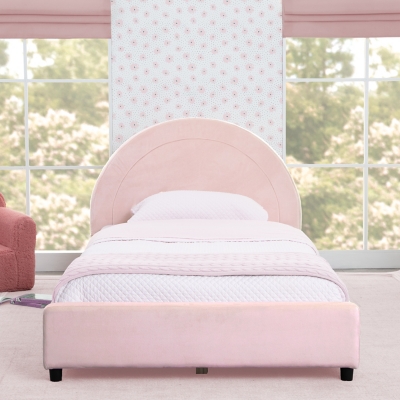 Delta Children Upholstered Twin Size Bed with Headboard, Pink