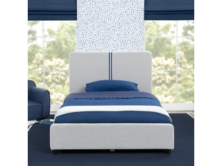 Delta Children Upholstered Stripe Twin Size Bed with Headboard