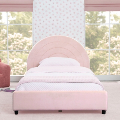 Delta Children Upholstered Twin Size Bed with Round Headboard, Pink