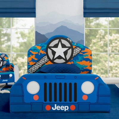 B600011299 Delta Children Jeep Upholstered Twin Bed, Blue sku B600011299