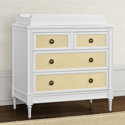 Delta Children Madeline 4 Drawer Dresser with Changing Top, Bianca White/Almond