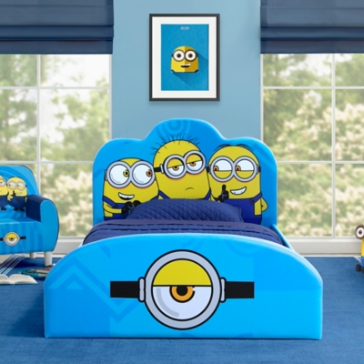 B600011316 Delta Children Minions Upholstered Twin Bed, Blue sku B600011316