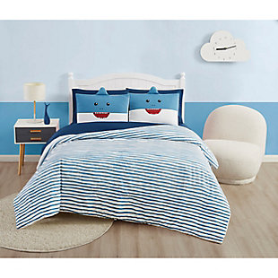 My World Happy Shark 7 Piece Queen Bed in a Bag, Blue/White, rollover