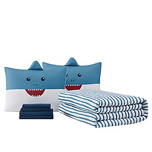 My World Happy Shark 7 Piece Queen Bed in a Bag, Blue/White, large