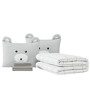 My World Bear Hug 7 Piece Full Bed in a Bag, Gray/White, large