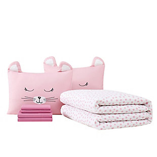 My World Cat Nap 5 Piece Twin Bed in a Bag, Pink/White, large