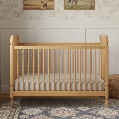 Namesake Liberty 3-in-1 Convertible Spindle Crib with Toddler Bed Conversion Kit, Honey