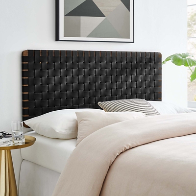 Sparta Weave Wall-Mount Full Vegan Leather Headboard, Walnut/Black