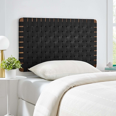 Sparta Weave Wall-Mount Twin Vegan Leather Headboard, Walnut/Black