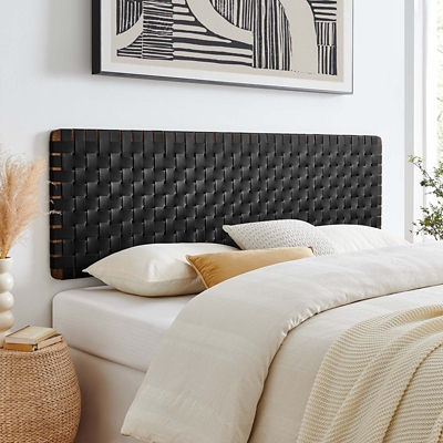 Sparta Weave Wall Mount King Vegan Leather Headboard Ashley