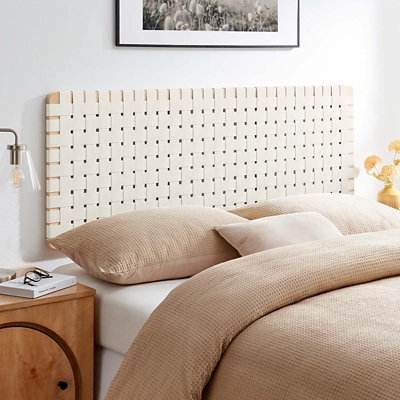 Sparta Weave Wall-Mount Queen Vegan Leather Headboard, Natural/Beige, rollover