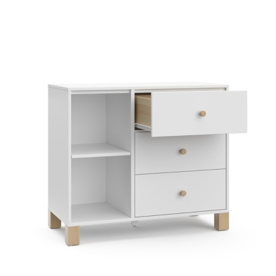 Close-up of drawer pulled out showing interior wood and drawer slide