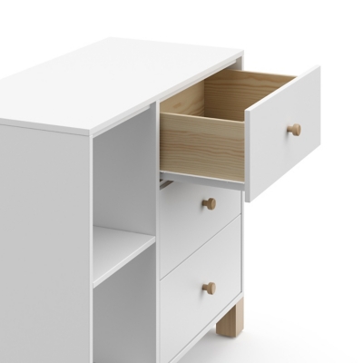Open drawer with visible interior wood and metal hardware