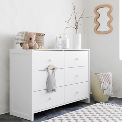 Storkcraft Calabasas 6 Drawer Double Dresser, White, rollover