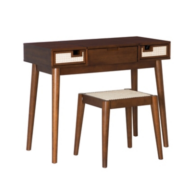 Linon Carson Cane Front Vanity Set with stool, , large