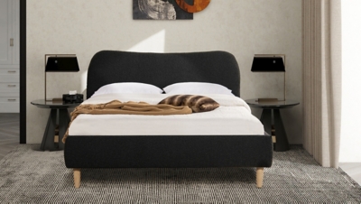 Jennifer Taylor Home Roman Queen Upholstered Platform Bed with Curved Headboard, Ebony Black, large