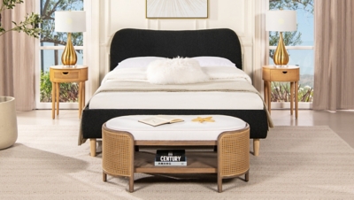 Jennifer Taylor Home Roman Queen Upholstered Platform Bed with Curved Headboard, Ebony Black, large