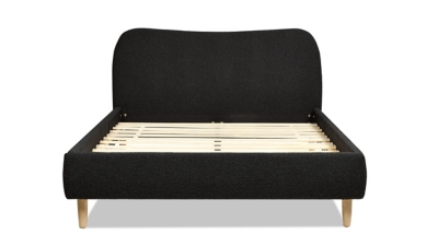 Jennifer Taylor Home Roman Queen Upholstered Platform Bed with Curved Headboard, Ebony Black, large